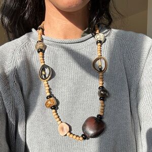 Natural stone and wood statement necklace